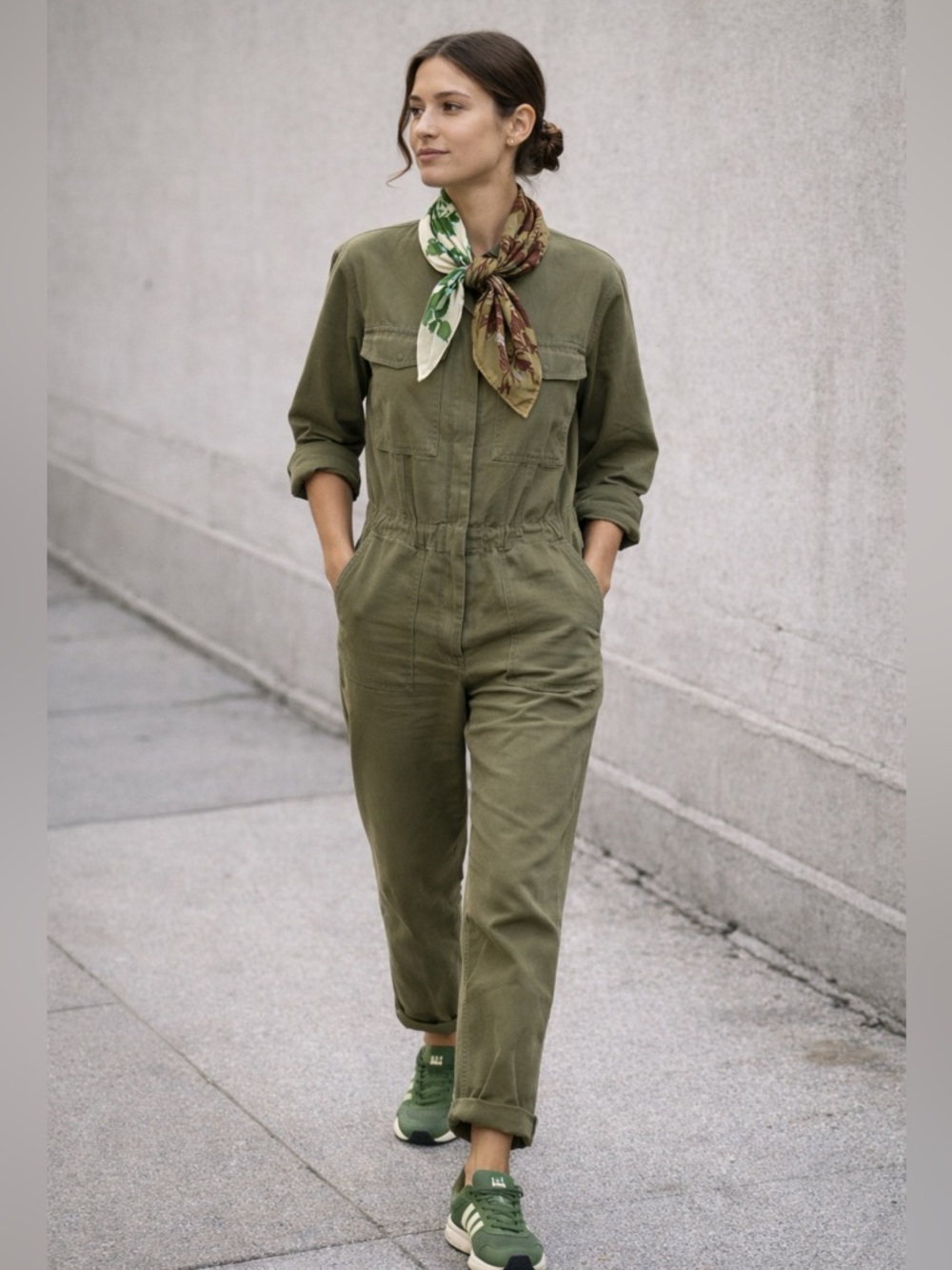 Vintage Floral Green and Brown Scarf